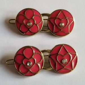 Hair barrettes pair pink enamel gold tone flower star kawaii anime